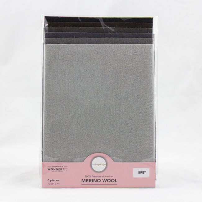 Merino Wool Fabric Pack 1/32 (9"x7") 6 Pieces - Grey