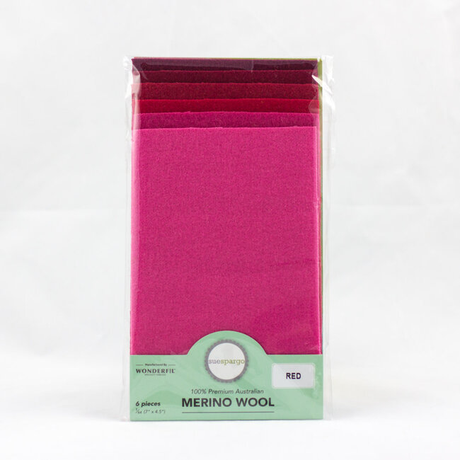 Merino Wool Fabric Pack 1/64 (7"x4.5") 6 Pieces - Red