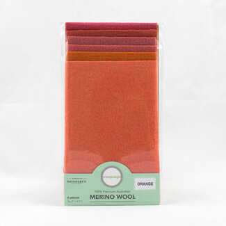Wonderfil Merino Wool Fabric Pack 1/64 (7"x4.5") 6 Pieces - Orange