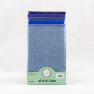 Wonderfil Merino Wool Fabric Pack 1/64 (7"x4.5") 6 Pieces - Blue