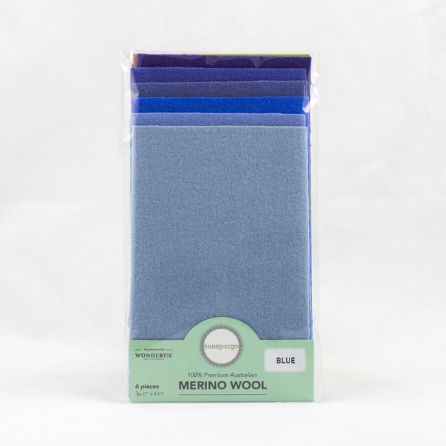 Merino Wool Fabric Pack 1/64 (7"x4.5") 6 Pieces - Blue
