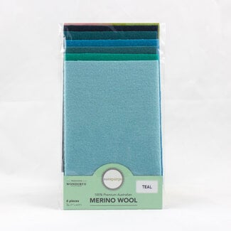 Wonderfil Merino Wool Fabric Pack 1/64 (7"x4.5") 6 Pieces - Teal