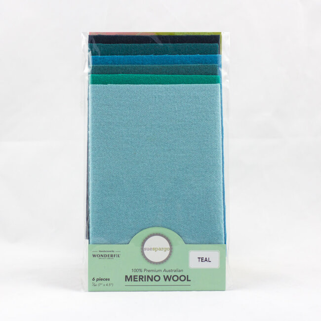 Merino Wool Fabric Pack 1/64 (7"x4.5") 6 Pieces - Teal