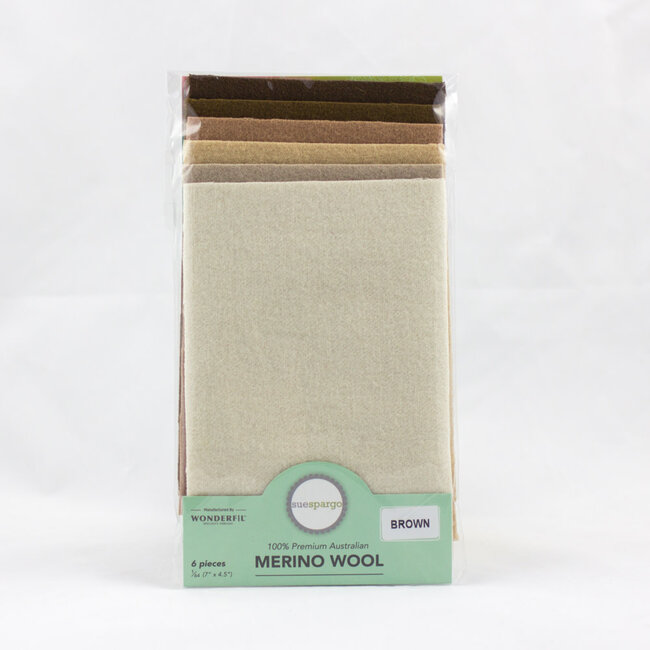 Merino Wool Fabric Pack 1/64 (7"x4.5") 6 Pieces - Brown