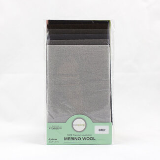 Wonderfil Merino Wool Fabric Pack 1/64 (7"x4.5") 6 Pieces - Grey