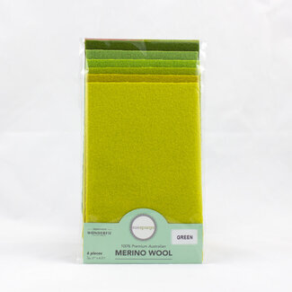 Wonderfil Merino Wool Fabric Pack 1/64 (7"x4.5") 6 Pieces - Green