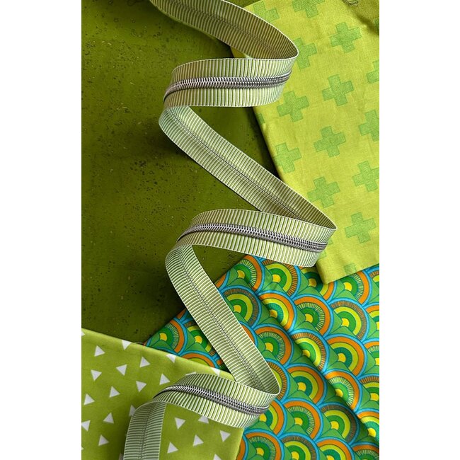 Lime Stripe Zipper Tape with Nickel Teeth