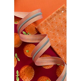Sassafras Lane Orange Stripe Zipper Tape with Nickel Teeth