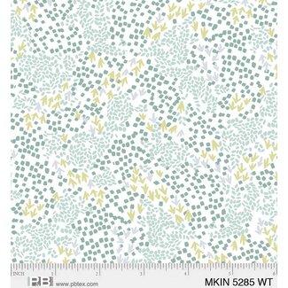 P&B Textiles Mystical Kingdom, Tiny Floral Green on White  - 5285- WT $0.20 per cm or $20/m