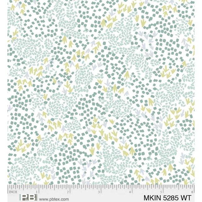 Mystical Kingdom, Tiny Floral Green on White  - 5285- WT $0.20 per cm or $20/m
