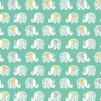 Makower UK Baby Safari - Elephants Teal $.18/cm or $18/m