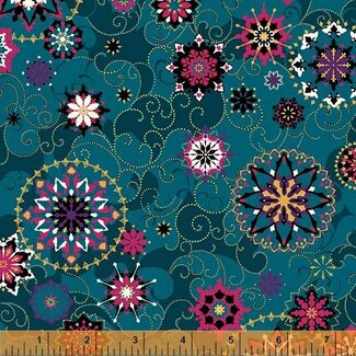 Windham Fabrics Winter Medallion, Teal (53191DW-2DES)  108in Wide $0.38 per cm or $38/m