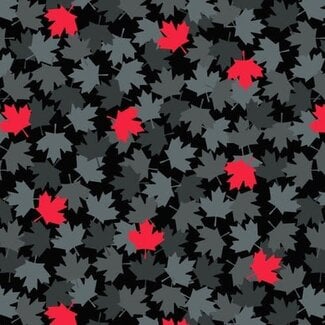 International Textiles Canadian Christmas II, Black Maple leaves 108" Wide  - (52582D) $0.30 per cm or $30/m