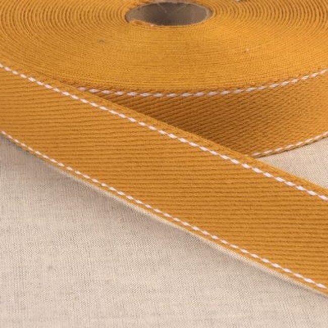100% Cotton Webbing with Stitches, per metre Mustard