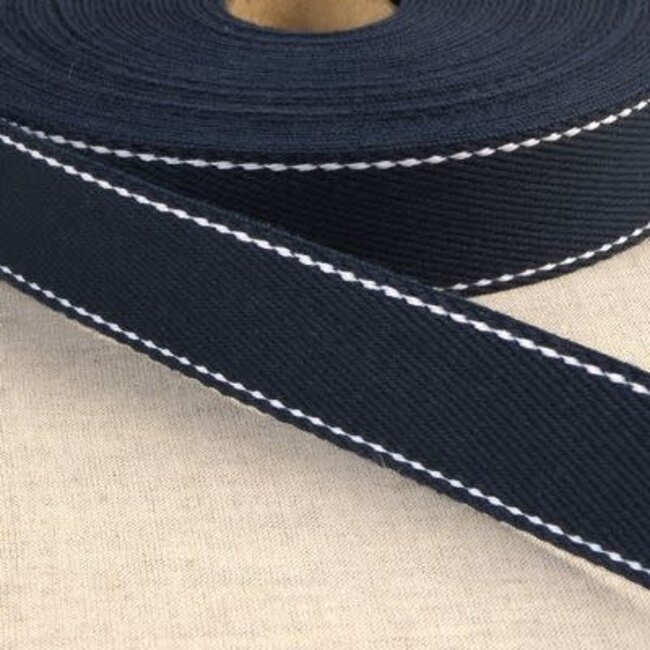 100% Cotton Webbing with Stitches, per metre Navy