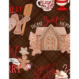 Wilmington Prints Baking Up Joy, Baking Joy All Over, Chocolate $0.23 per cm or $23/m