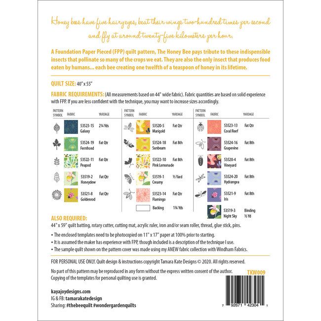 Wonder Garden No 9 - The Honey Bee Quilt Pattern