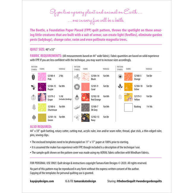 Wonder Garden No 2 - The Beetle Quilt Pattern