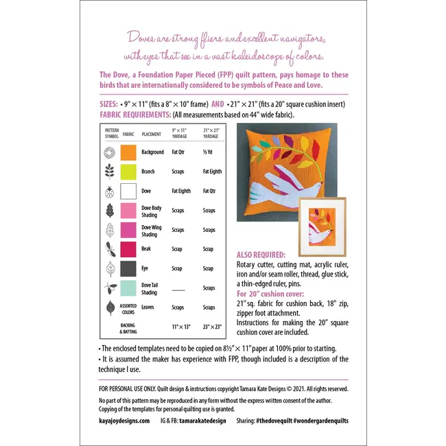 Wonder Garden No 4 - The Dove Mini Quilt Pattern
