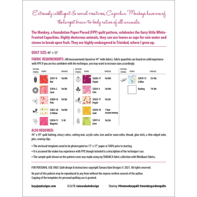 Wonder Garden No 5 - The Monkey Quilt Pattern