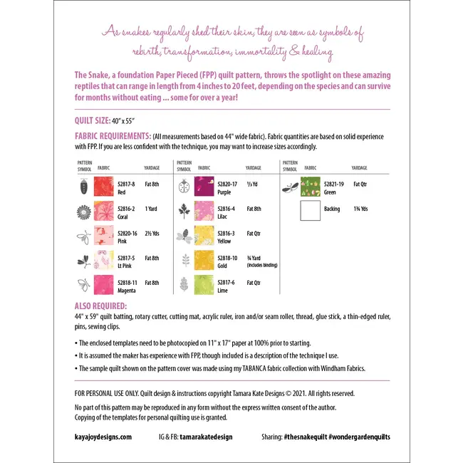 Wonder Garden No 7 - The Snake Quilt Pattern