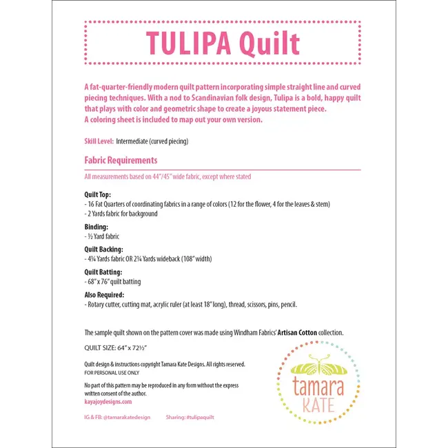 Tulipa Quilt Pattern