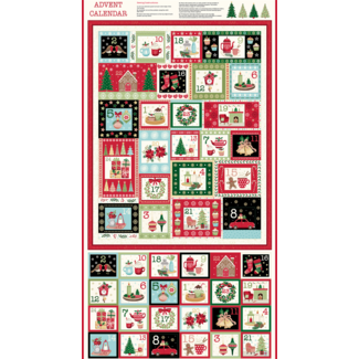 Makower UK Cosy Christmas, Cosy Advent Calendar Panel (22"x28" finished) - No Backing