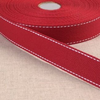 Products from Abroad 100% Cotton Webbing with Stitches, per metre Red
