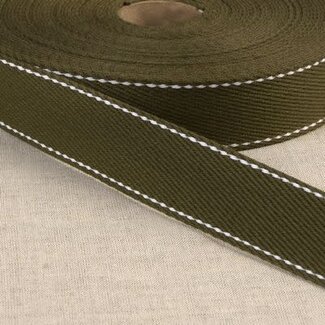 Products from Abroad 100% Cotton Webbing with Stitches, per metre Olive
