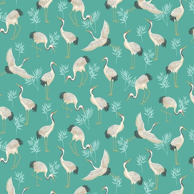 Michiko Cranes, Teal, MK2331-T, $0.20 per cm or $20/m
