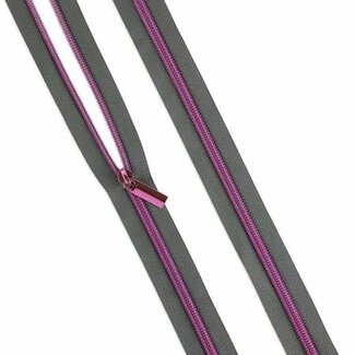 Sallie Tomato Grey #5 Nylon Tula Pink Coil Zipper 3yds And 9 Pulls