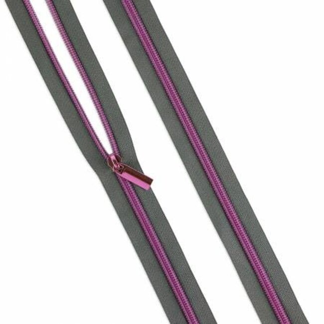 Grey #5 Nylon Tula Pink Coil Zipper 3yds And 9 Pulls