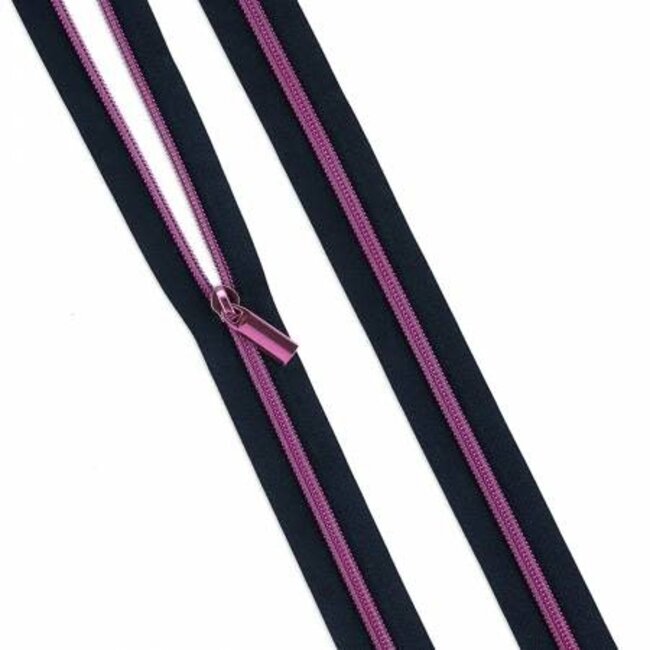 Navy #5 Nylon Tula Pink Coil Zipper 3yds And 9 Pulls