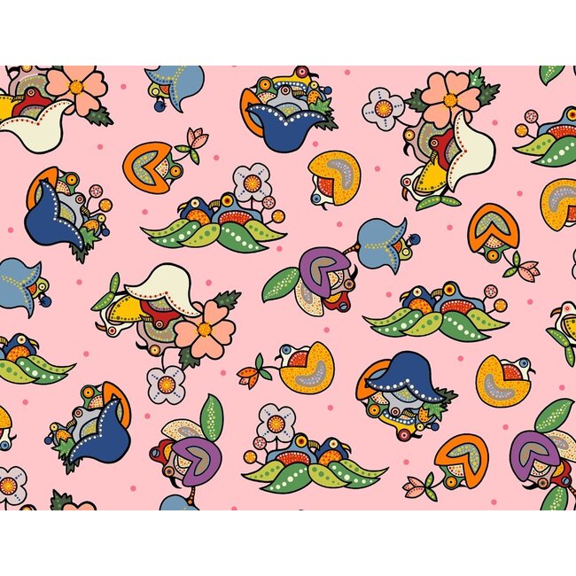 Tree of Life by Donna The Strange, Birds in Nest, Pink, $0.20 per cm or $20/m