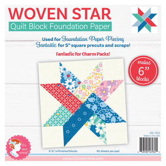 It's Sew Emma Woven Star Quilt Block Foundation Paper Piecing Pad, 42 sheets, 6in blocks