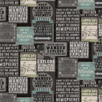 Clothworks Explore Digital Signs, Y4298-3 Black, $0.20 per cm or $20/m