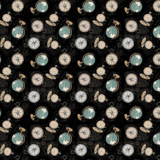 Clothworks Explore Digital Time Zone, Y4301-3 Black, $0.20 per cm or $20/m