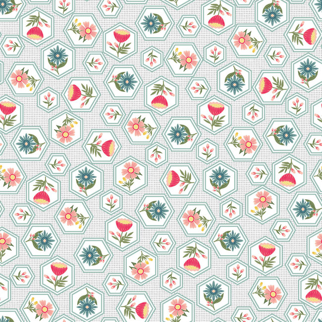 Vintage Flora, Honeycomb Flower, Grey (MAS10332-K) $0.22 per cm or $22/m