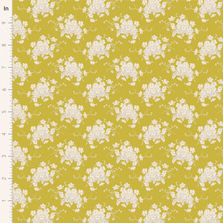 Tilda Sunday Brunch, White Flower, Sour Yellow $0.22/cm or $22/m