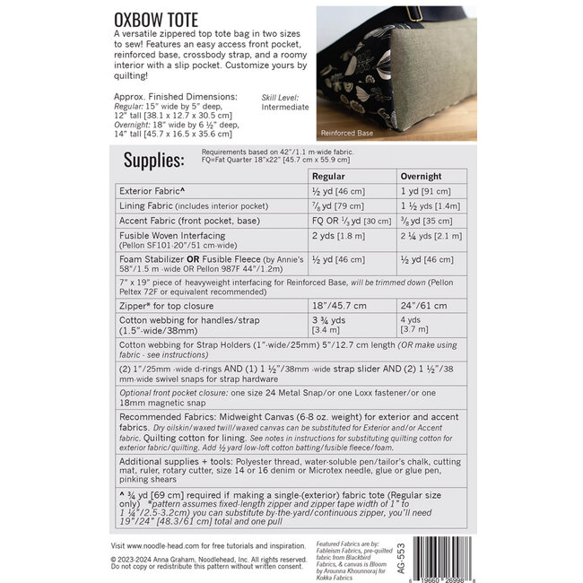 Oxbow Tote Pattern