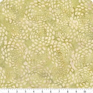 Island Batik Full Bloom Batiks, 721403017, Tan and Light Green Peonies, $0.20/cm or $20/m