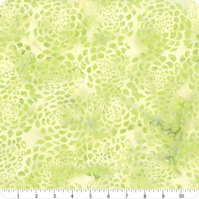 Full Bloom Batiks,721403014, Light Green Peonies, $0.20/cm or $20/m