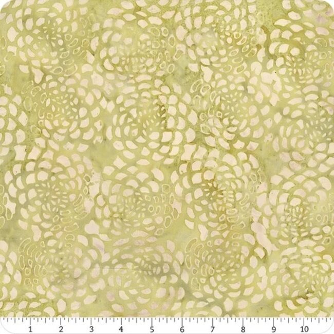 Full Bloom Batiks, 721403017, Tan and Light Green Peonies, $0.20/cm or $20/m