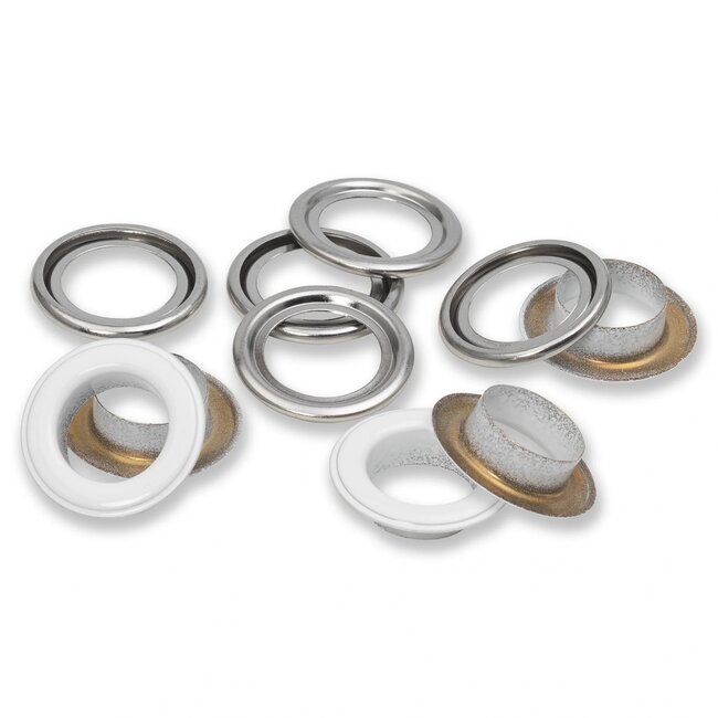 Eyelets with washers 14 mm white 15pc