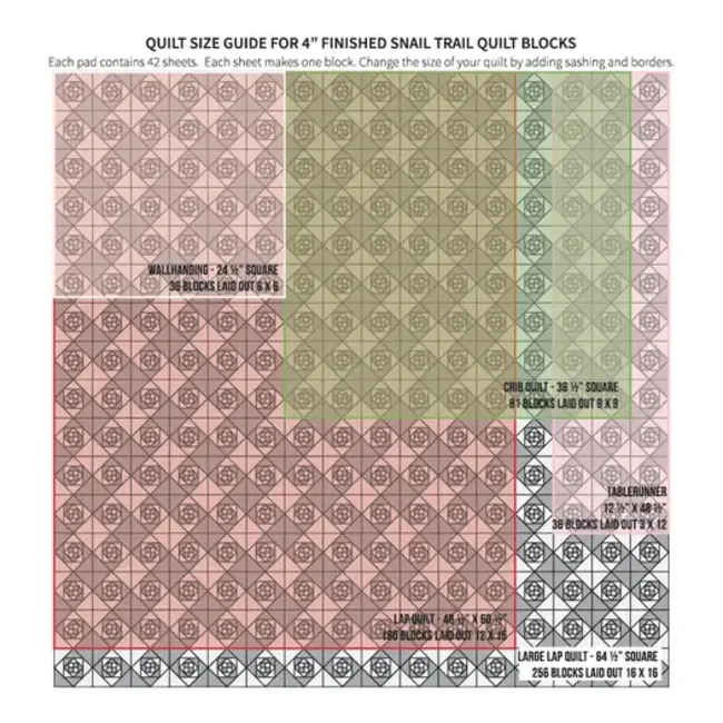 Snail Trail Quilt Block Foundation Paper Piecing Pad, 42 sheets, 4in blocks