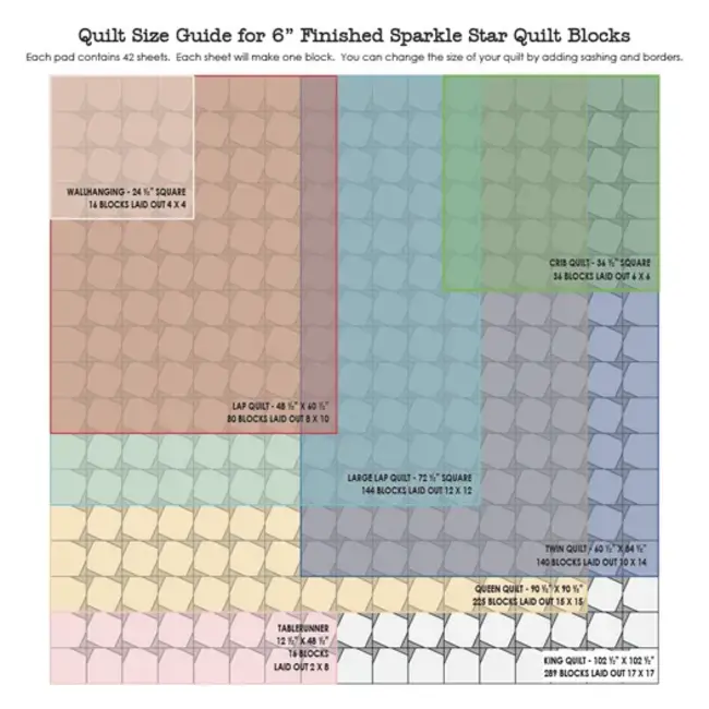 Sparkle Star Quilt Block Foundation Paper Piecing Pad, 42 sheets, 6in blocks