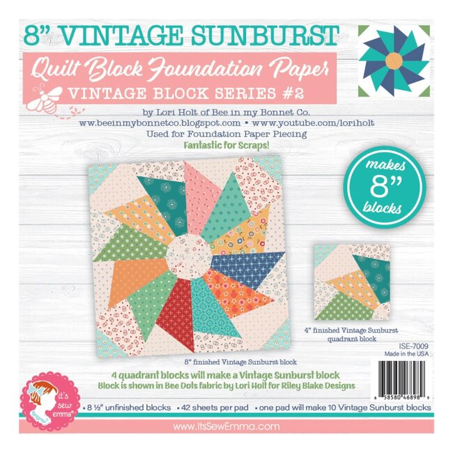 Vintage Sunburst Foundation Paper Piecing Pad, 10 blocks, 8in