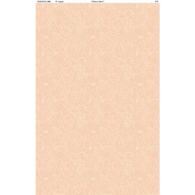 Peach Whispers, Floral Outlines Peach, 0.24/cm or $24/m