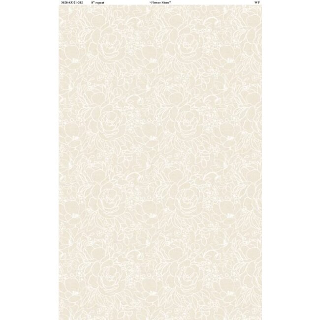 Peach Whispers, Floral Outlines Cream, 0.24/cm or $24/m