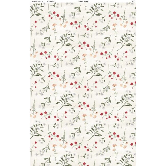 Peach Whispers, Small Flower Toss Cream, 0.24/cm or $24/m